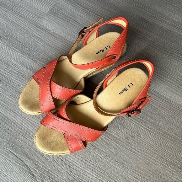 [7] L.L.Bean Women’s Buckle Ankle Strap Wedges Coral Pastel Red Orange - Picture 3 of 10